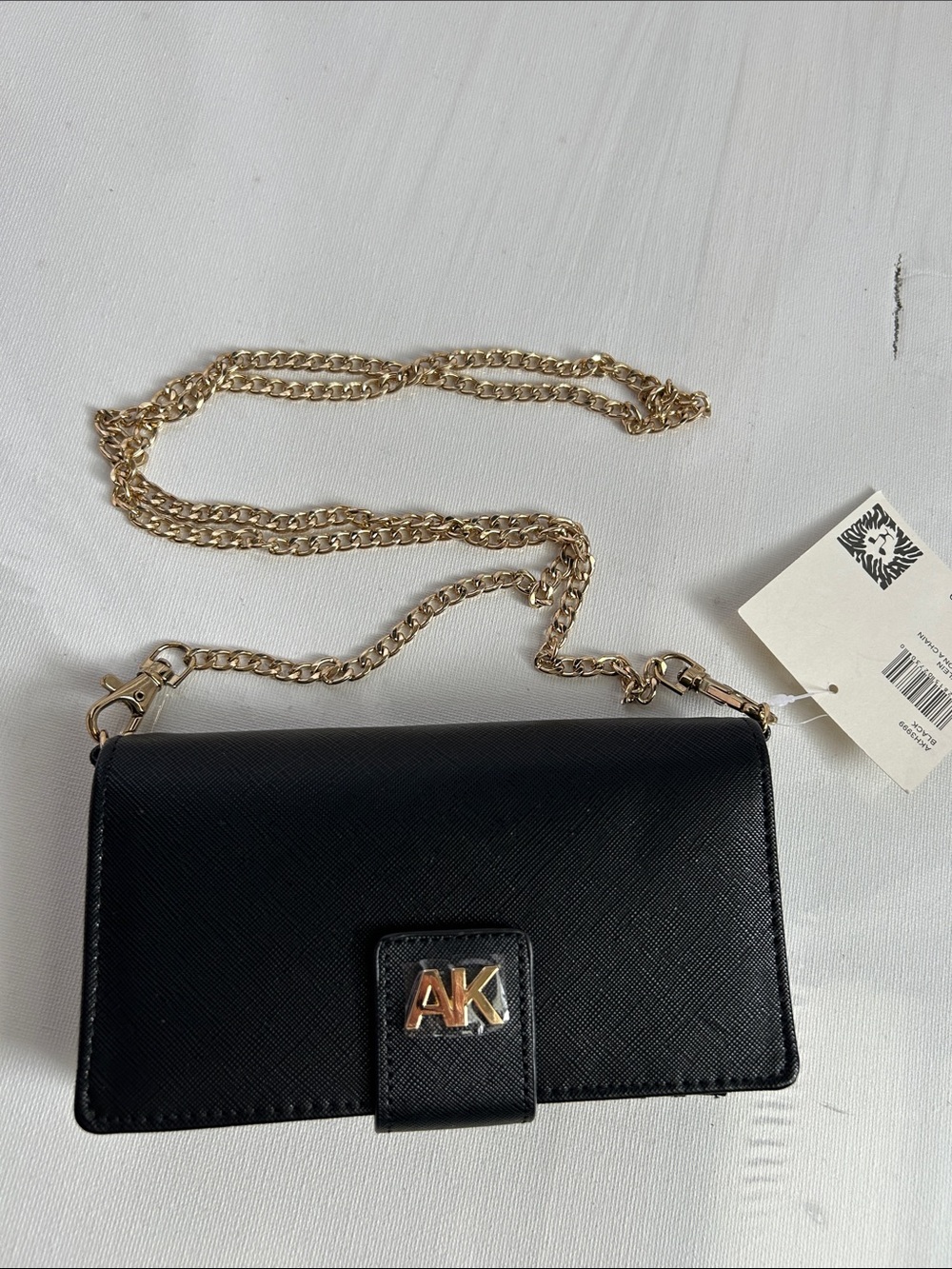 Anne Klein Black Crossbody Wallet with Gold Chain Strap